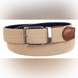 Tommy Bahama Men's Reversible Braided Stretch Belt (Khaki/Navy, L/XL)